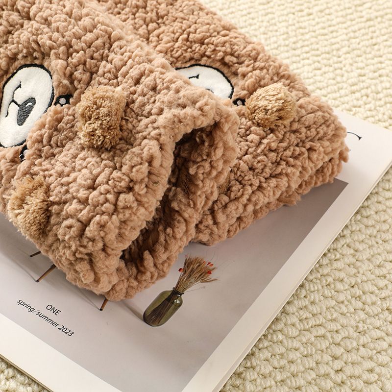Pink Winter Womenâ€™s Cute Bear Plush Knee High Slipper Socks â€“ Warm Fleece Floor Socks and Sleeping Socks with Non-Slip Grips, One Size for EU 35-40