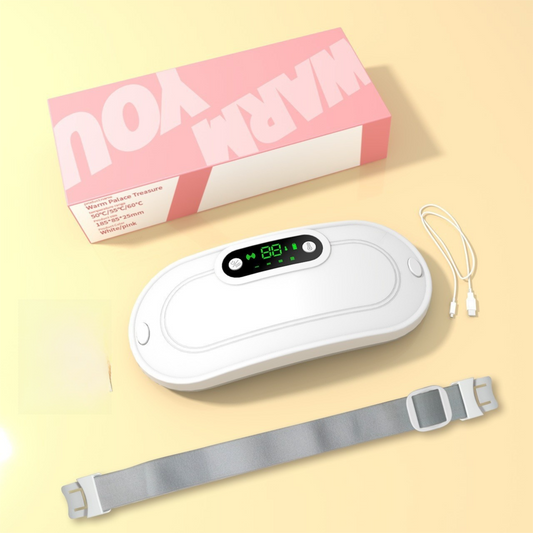 White Portable USB Rechargeable Graphene Heating Waist Belt with Gift Box - 4 Modes Vibrating Abdominal Massager & 3 Levels Large Area Heating Therapy Pad for Women