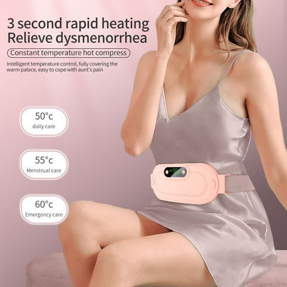White Portable USB Rechargeable Graphene Heating Waist Belt with Gift Box - 4 Modes Vibrating Abdominal Massager & 3 Levels Large Area Heating Therapy Pad for Women