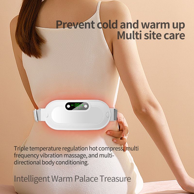 White Portable USB Rechargeable Graphene Heating Waist Belt with Gift Box - 4 Modes Vibrating Abdominal Massager & 3 Levels Large Area Heating Therapy Pad for Women