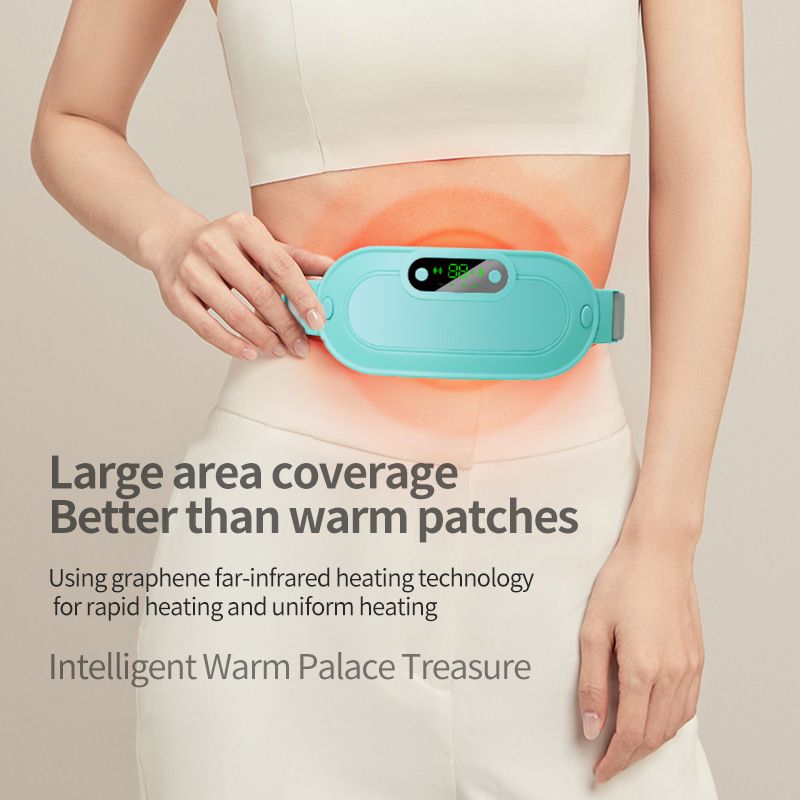 Green Portable USB Rechargeable Graphene Heating Waist Belt with Gift Box - 4 Modes Vibrating Abdominal Massager & 3 Levels Large Area Heating Therapy Pad for Women