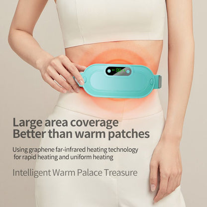 Green Portable USB Rechargeable Graphene Heating Waist Belt with Gift Box - 4 Modes Vibrating Abdominal Massager & 3 Levels Large Area Heating Therapy Pad for Women