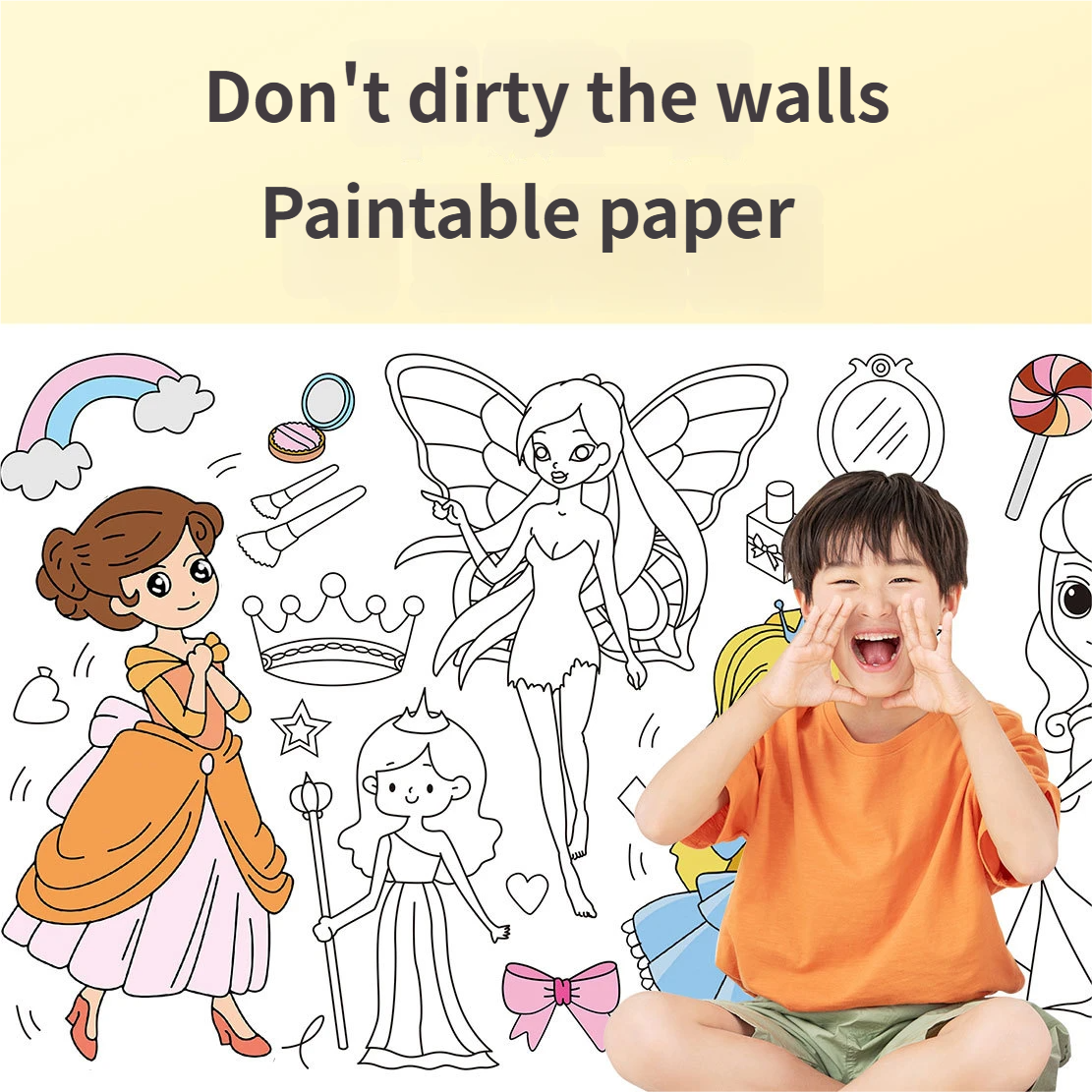 3M Extra Long Reusable Coloring Paper Roll, Space Adventure Theme Self-Adhesive Wall Coloring Poster and DIY Cuttable Drawing Craft Paper Scroll with Gift Box