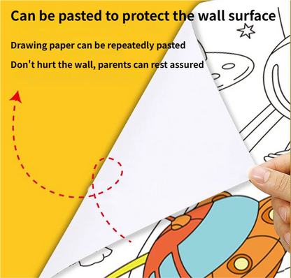 3M Extra Long Reusable Coloring Paper Roll, Space Adventure Theme Self-Adhesive Wall Coloring Poster and DIY Cuttable Drawing Craft Paper Scroll with Gift Box