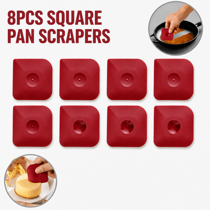8-Pack Red Nylon Non-Stick Pan Scraper Set with Ergonomic Angled Edges Design â€“ Multipurpose Kitchen Cleaning Scraper for Cast Iron, Bakeware & Cookware