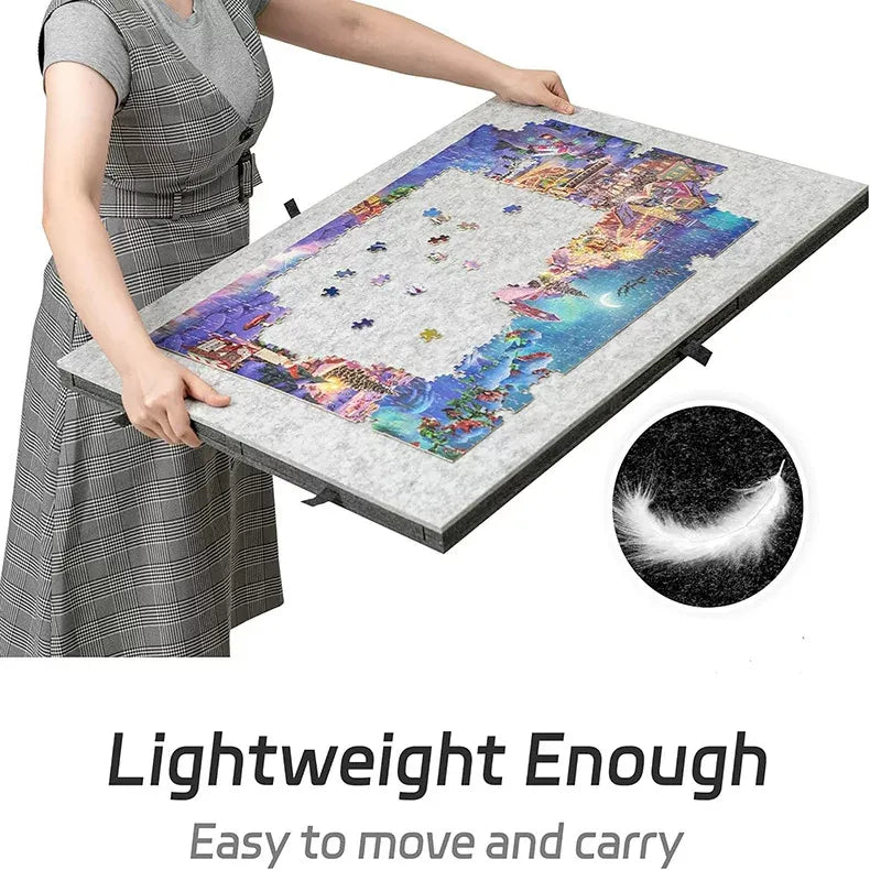 Silver Grey Foldable Anti-Slip Felt Jigsaw Puzzle Board with 6 Sorting Drawers â€“ Lightweight 1000 Piece Puzzle Table Mat, 2-in-1 Neck-Friendly Storage Stand and Protective Cover for Unfinished Puzzle