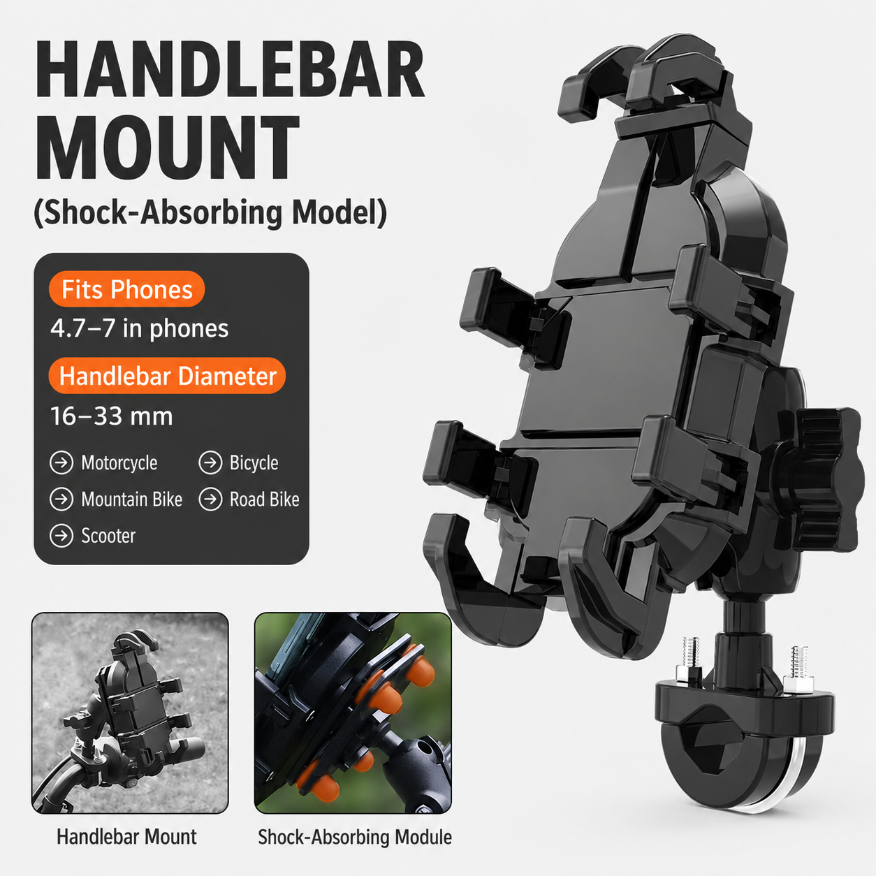 2-Piece Winter Riding Essentials Set with 8 Claw Secure Grip Bike Phone Mount and Suede Flip-Top Touchscreen Thermal Gloves â€“ 360Â° Rotation Adjustment and Silicone Anti-Shock Module, Universal Handlebar Cradle for Motorcycle MTB & Road Cycling