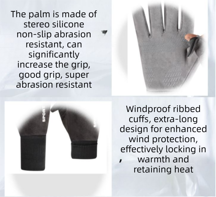 Black Winter Suede Touchscreen Flip-Top Gloves with Extended Cuff Design and Silicone Anti-Slip Palm â€“ Windproof Thickened Thermal Riding Gloves for Motorcycle Driving and MTB Road Cycling
