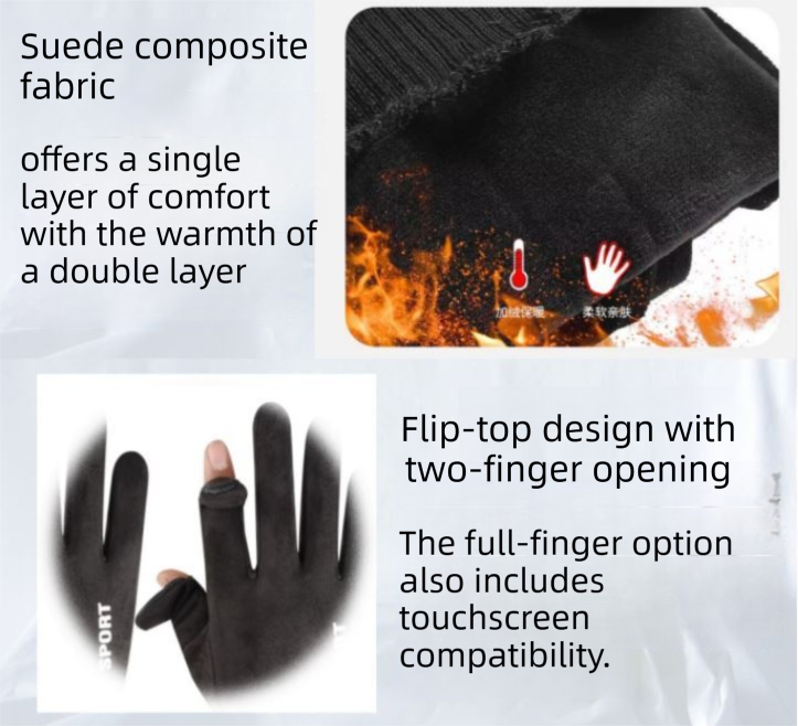 Khaki Winter Suede Touchscreen Flip-Top Gloves with Extended Cuff Design and Silicone Anti-Slip Palm â€“ Windproof Thickened Thermal Riding Gloves for Motorcycle Driving and MTB Road Cycling