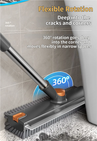 Grey and Orange 360Â°Rotating Detachable V-Shaped Floor Scrub Brush for Indoor & Outdoor Use â€“ 3-in-1 Groove Corner Gap Cleaning Tool with Silicone Squeegee, 134CM Stainless Steel Telescopic Handle and Collection Clip