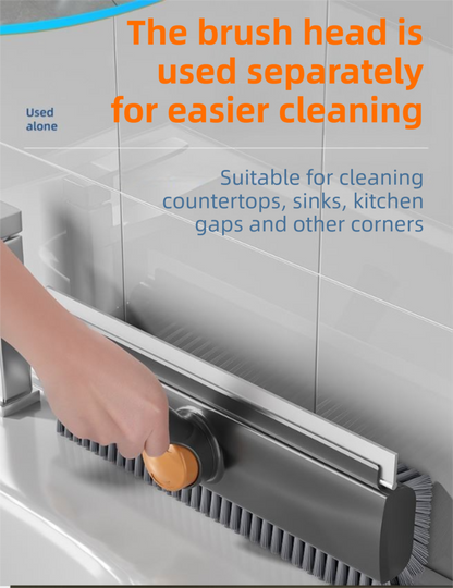 Grey and Orange 360Â°Rotating Detachable V-Shaped Floor Scrub Brush for Indoor & Outdoor Use â€“ 3-in-1 Groove Corner Gap Cleaning Tool with Silicone Squeegee, 134CM Stainless Steel Telescopic Handle and Collection Clip
