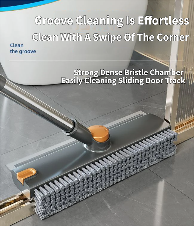 2-Piece Deep Cleaning Floor Brush and Mini Detail Gap Brush Set for Large Surfaces & Tight Gaps â€“ Grey White Heavy Duty 360Â° Rotating V-Shaped Floor Scrubber with Silicone Squeegee and 134CM Telescopic Handle for Outdoor & Indoor Use