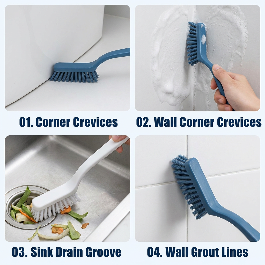 2-Piece Deep Cleaning Floor Brush and Mini Detail Gap Brush Set for Large Surfaces & Tight Gaps â€“ Grey White Heavy Duty 360Â° Rotating V-Shaped Floor Scrubber with Silicone Squeegee and 134CM Telescopic Handle for Outdoor & Indoor Use