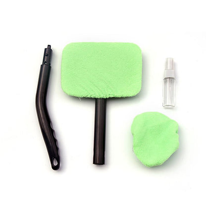 Car Windshield Rotating Defogger Cleaner Brush with 2 Washable Microfibre Pads, Spray Bottle and Detachable Handle for Home Car Fog Dust Stain Removal