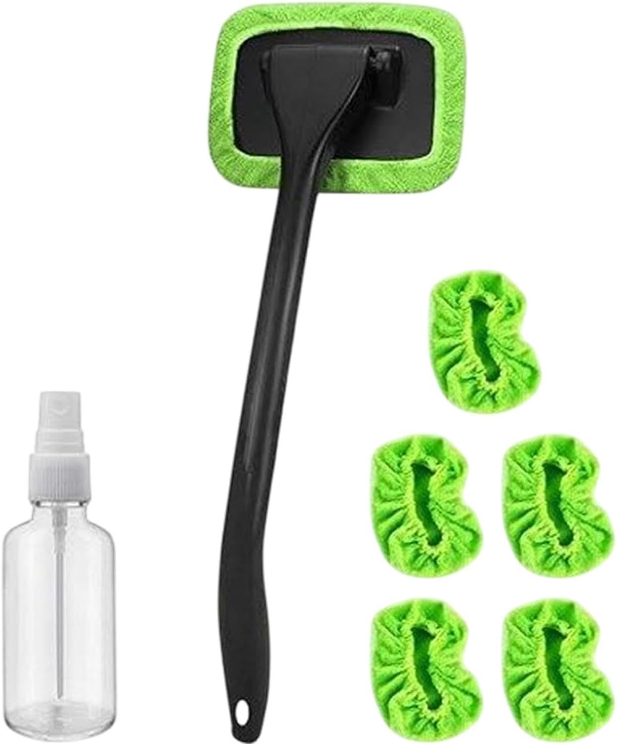 Car Windshield Rotating Defogger Cleaner Brush with 6 Washable Microfibre Pads, Spray Bottle and Detachable Handle for Home Car Fog Dust Stain Removal