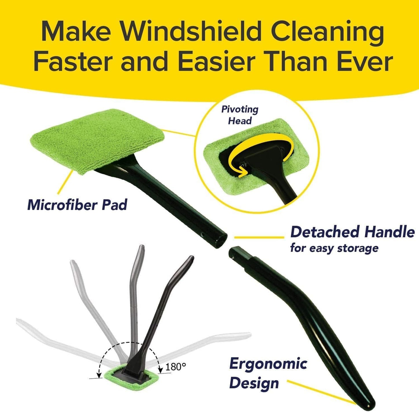 Car Windshield Rotating Defogger Cleaner Brush with 6 Washable Microfibre Pads, Spray Bottle and Detachable Handle for Home Car Fog Dust Stain Removal