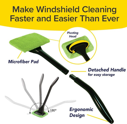 Car Windshield Rotating Defogger Cleaner Brush with 6 Washable Microfibre Pads, Spray Bottle and Detachable Handle for Home Car Fog Dust Stain Removal