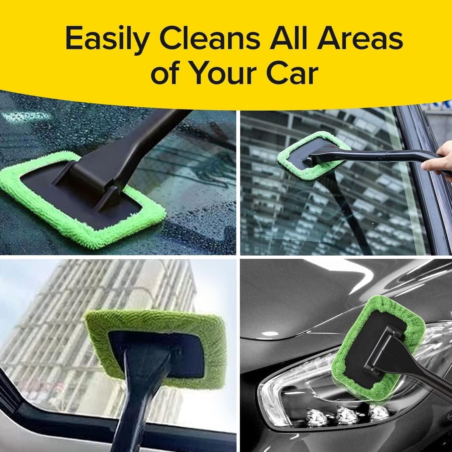Car Windshield Rotating Defogger Cleaner Brush with 6 Washable Microfibre Pads, Spray Bottle and Detachable Handle for Home Car Fog Dust Stain Removal