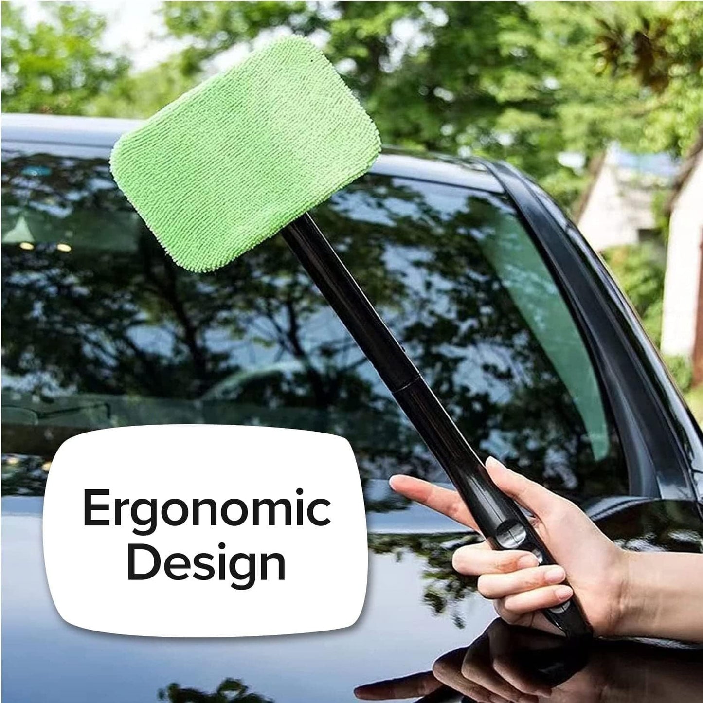 Car Windshield Rotating Defogger Cleaner Brush with 6 Washable Microfibre Pads, Spray Bottle and Detachable Handle for Home Car Fog Dust Stain Removal