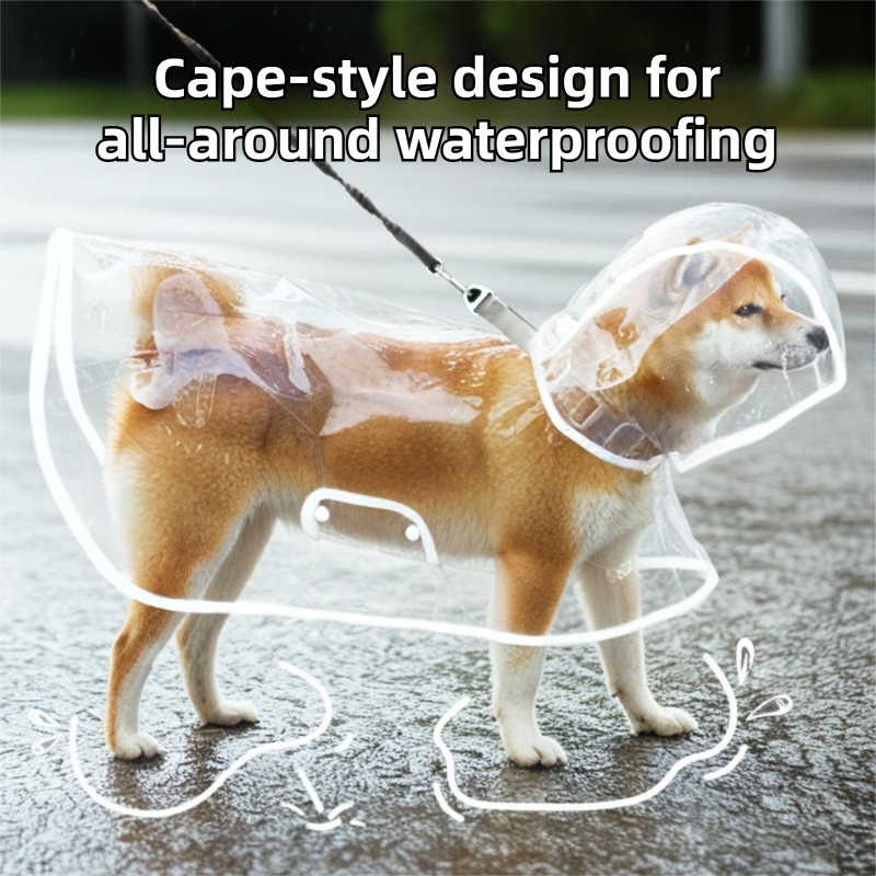 2XL Size Waterproof EVA Transparent Dog Hooded Raincoat and Pet Full-Coverage Poncho with Adjustable Snaps & Hidden Leash Opening, Quick-Drying and Easy to Clean for Small Medium Large Dogs