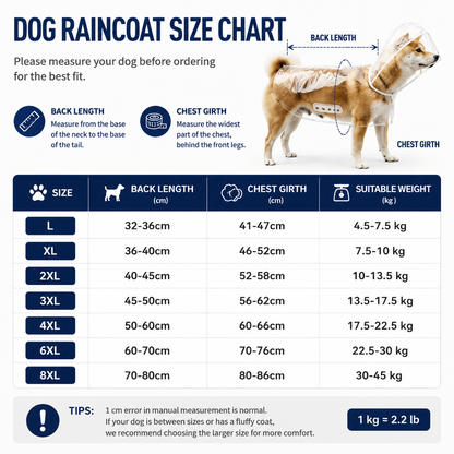 8XL Size Waterproof EVA Transparent Dog Hooded Raincoat and Pet Full-Coverage Poncho with Adjustable Snaps & Hidden Leash Opening, Quick-Drying and Easy to Clean for Small Medium Large Dogs