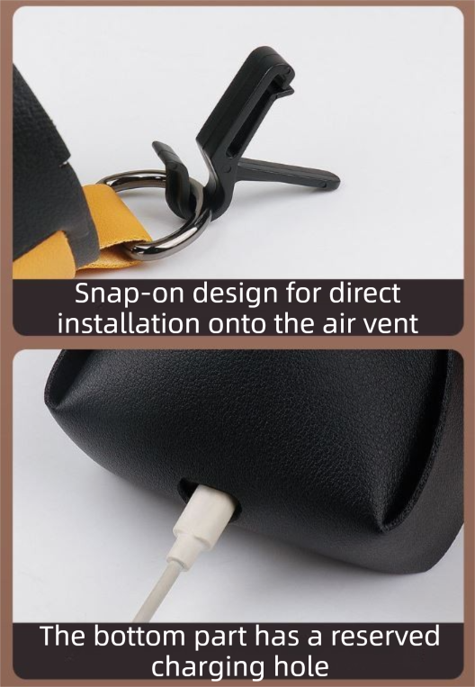 2-Pack Brown Car Air Vent Leather Storage Pockets with Soft Velvet Lining & Vent Clip - Compact Hanging Organizer Storage Bag, Charging Cable Access and Open-top Design for Phone Keys Sunglasses and Bottles