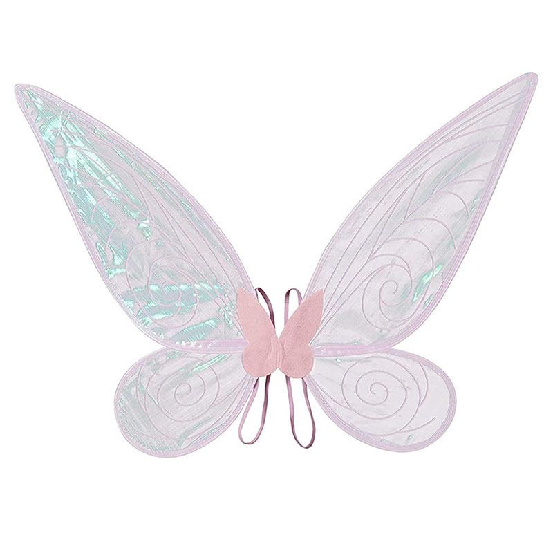 Pink Fairy Shimmering Butterfly Wings Costume with Elastic Shoulder Strap â€“ Iridescent Translucent Angel Dress-Up Wings, Lightweight and Foldable for Girls, Princess Party, Halloween & Cosplay Accessory