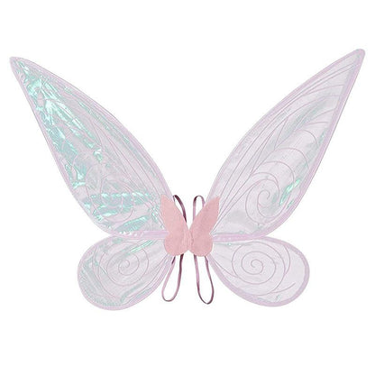 Pink Fairy Shimmering Butterfly Wings Costume with Elastic Shoulder Strap â€“ Iridescent Translucent Angel Dress-Up Wings, Lightweight and Foldable for Girls, Princess Party, Halloween & Cosplay Accessory