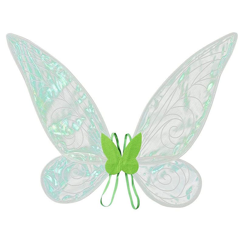 Green Fairy Shimmering Butterfly Wings Costume with Elastic Shoulder Strap â€“ Iridescent Translucent Angel Dress-Up Wings, Lightweight and Foldable for Girls, Princess Party, Halloween & Cosplay Accessory