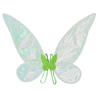 Green Fairy Shimmering Butterfly Wings Costume with Elastic Shoulder Strap â€“ Iridescent Translucent Angel Dress-Up Wings, Lightweight and Foldable for Girls, Princess Party, Halloween & Cosplay Accessory