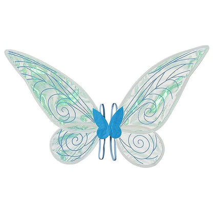 Blue Fairy Shimmering Butterfly Wings Costume with Elastic Shoulder Strap â€“ Iridescent Translucent Angel Dress-Up Wings, Lightweight and Foldable for Girls, Princess Party, Halloween & Cosplay Accessory