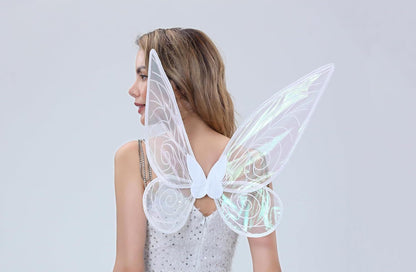 Blue Fairy Shimmering Butterfly Wings Costume with Elastic Shoulder Strap â€“ Iridescent Translucent Angel Dress-Up Wings, Lightweight and Foldable for Girls, Princess Party, Halloween & Cosplay Accessory
