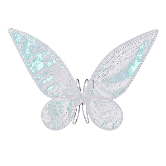 White Fairy Shimmering Butterfly Wings Costume with Elastic Shoulder Strap â€“ Iridescent Translucent Angel Dress-Up Wings, Lightweight and Foldable for Girls, Princess Party, Halloween & Cosplay Accessory