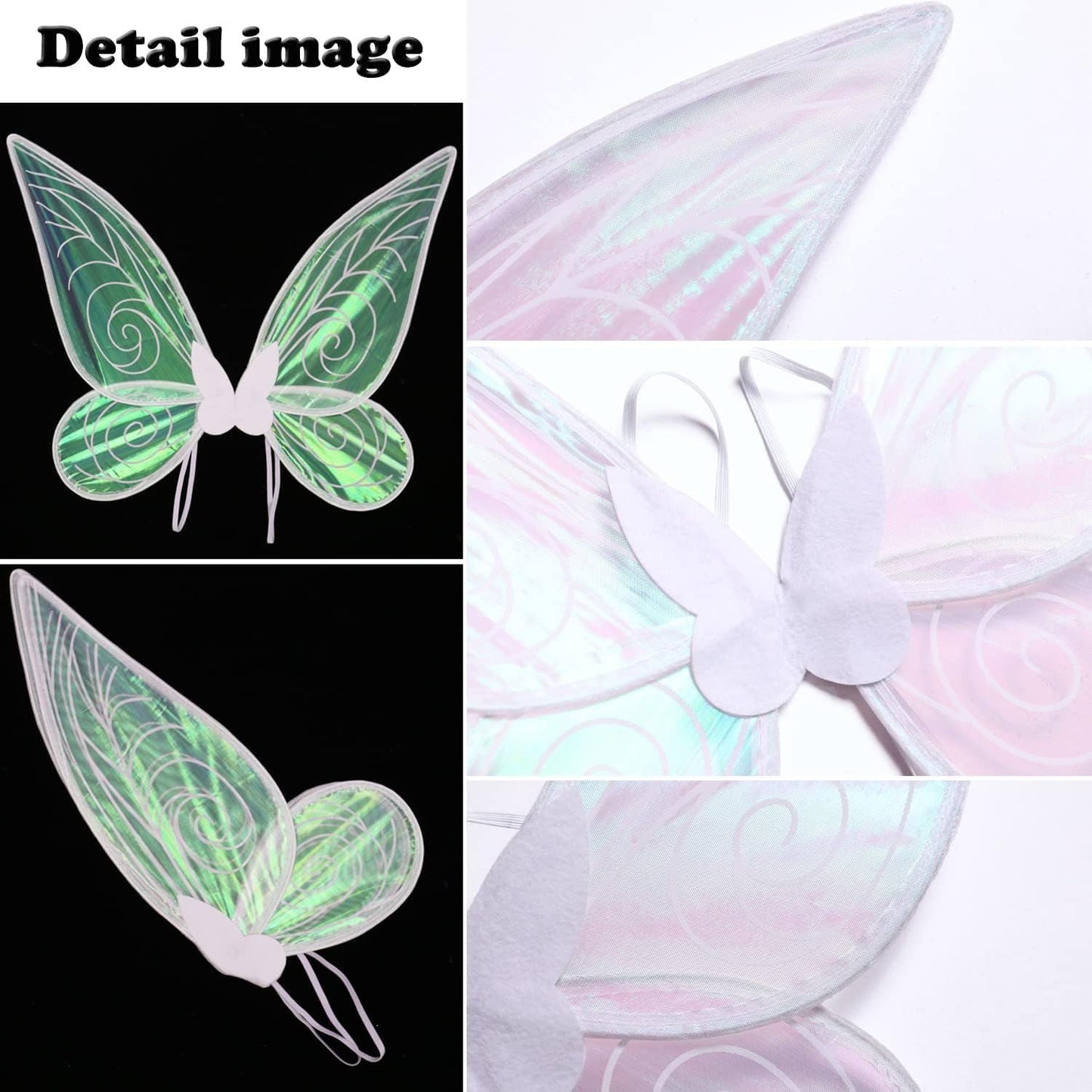 White Fairy Shimmering Butterfly Wings Costume with Elastic Shoulder Strap â€“ Iridescent Translucent Angel Dress-Up Wings, Lightweight and Foldable for Girls, Princess Party, Halloween & Cosplay Accessory