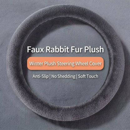 2-Piece Winter Warm Non-Slip Car Interior Comfort Combo with Khaki Soft Bubble Fleece 3D Fluffy Car Seat Cushion and Black Plush Steering Wheel Cover, Universal Dia 38CM