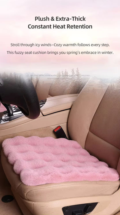 2-Piece Winter Warm Non-Slip Car Interior Comfort Combo with Grey Soft Bubble Fleece 3D Fluffy Car Seat Cushion and Black Plush Steering Wheel Cover, Universal Dia 38CM