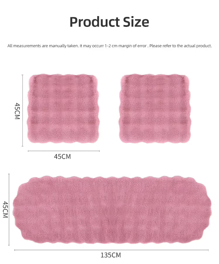 2-Piece Winter Warm Non-Slip Car Interior Comfort Combo with Grey Soft Bubble Fleece 3D Fluffy Car Seat Cushion and Black Plush Steering Wheel Cover, Universal Dia 38CM