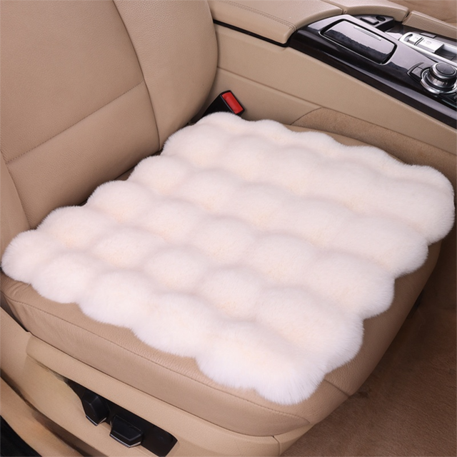 Winter Soft 3D Fluffy Bubble Fleece Car Front Seat Single Pad with Non-Slip Backing, Universal Warm Plush Car Seat Cover 45 x 45cm White