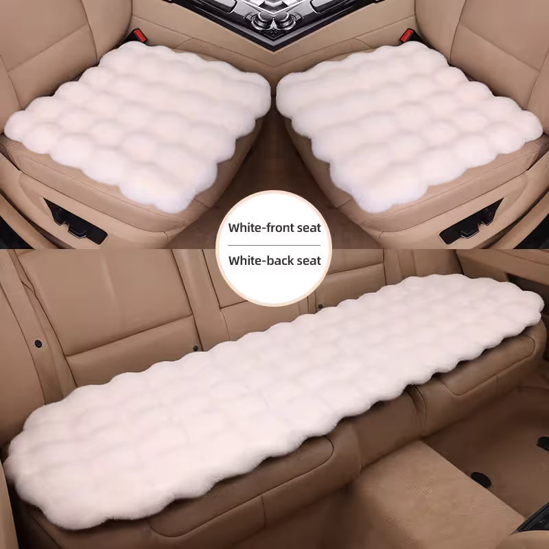 3-Piece Winter 3D Fluffy Bubble Fleece Car Seat Cushion Set - 2 x Plush Car Front Seat Cushions (45 x 45cm) and 1 x Rear Bench Pad (135 Ã— 45 cm) with Non-Slip Backing, Universal Soft Warm Car Seat Cover, White