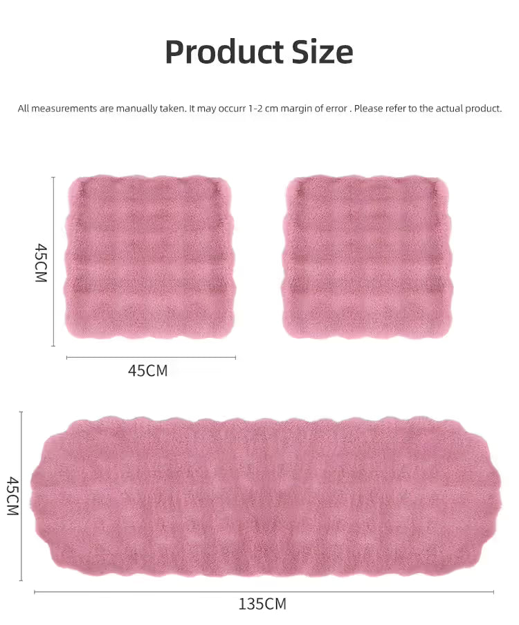 3-Piece Winter 3D Fluffy Bubble Fleece Car Seat Cushion Set - 2 x Plush Car Front Seat Cushions (45 x 45cm) and 1 x Rear Bench Pad (135 Ã— 45 cm) with Non-Slip Backing, Universal Soft Warm Car Seat Cover, White