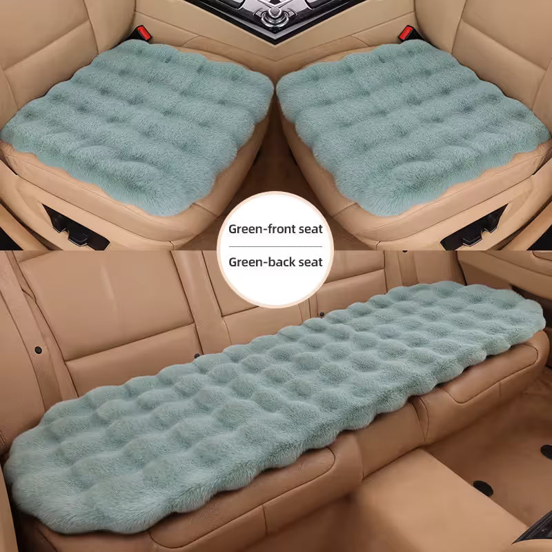 3-Piece Winter 3D Fluffy Bubble Fleece Car Seat Cushion Set - 2 x Plush Car Front Seat Cushions (45 x 45cm) and 1 x Rear Bench Pad (135 Ã— 45 cm) with Non-Slip Backing, Universal Soft Warm Car Seat Cover, Green