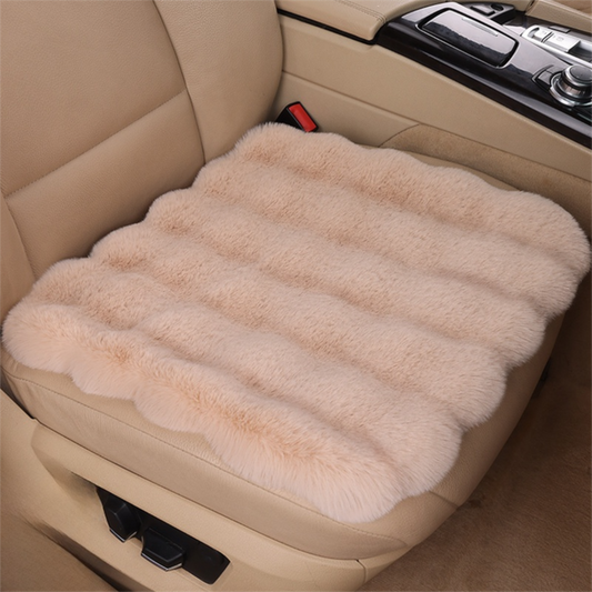 Khaki Soft 3D Fluffy Bubble Fleece Car Front Seat Single Pad with Non-Slip Backing, Universal Warm Plush Car Seat Cover 45 x 45cm White