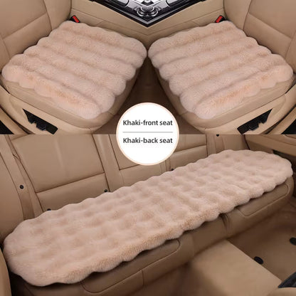 3-Piece Winter 3D Fluffy Bubble Fleece Car Seat Cushion Set - 2 x Plush Car Front Seat Cushions (45 x 45cm) and 1 x Rear Bench Pad (135 Ã— 45 cm) with Non-Slip Backing, Universal Soft Warm Car Seat Cover, Khaki