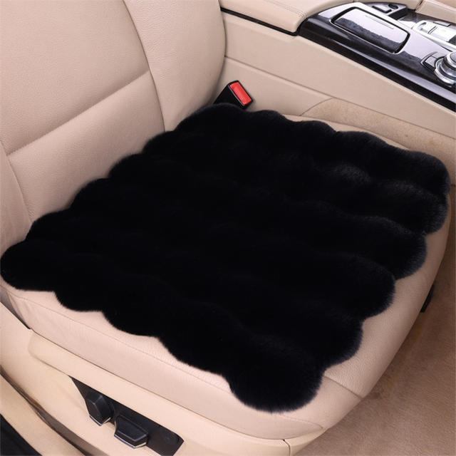 Winter Soft 3D Fluffy Bubble Fleece Car Front Seat Single Pad with Non-Slip Backing, Universal Warm Plush Car Seat Cover 45 x 45cm Black