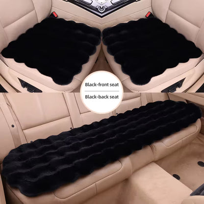 3-Piece Winter 3D Fluffy Bubble Fleece Car Seat Cushion Set - 2 x Plush Car Front Seat Cushions (45 x 45cm) and 1 x Rear Bench Pad (135 Ã— 45 cm) with Non-Slip Backing, Universal Soft Warm Car Seat Cover, Black