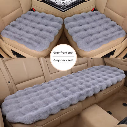 3-Piece Winter 3D Fluffy Bubble Fleece Car Seat Cushion Set - 2 x Plush Car Front Seat Cushions (45 x 45cm) and 1 x Rear Bench Pad (135 Ã— 45 cm) with Non-Slip Backing, Universal Soft Warm Car Seat Cover, Grey