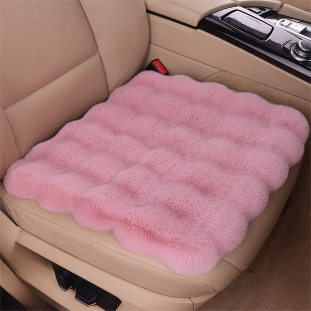 Pink Soft 3D Fluffy Bubble Fleece Car Front Seat Single Pad with Non-Slip Backing, Universal Warm Plush Car Seat Cover 45 x 45cm White