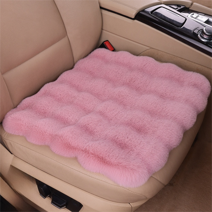 Pink Soft 3D Fluffy Bubble Fleece Car Front Seat Single Pad with Non-Slip Backing, Universal Warm Plush Car Seat Cover 45 x 45cm White