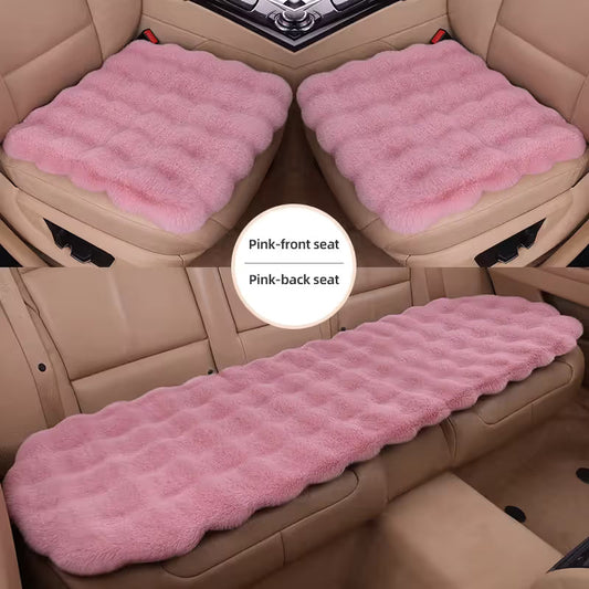 3-Piece Winter 3D Fluffy Bubble Fleece Car Seat Cushion Set - 2 x Plush Car Front Seat Cushions (45 x 45cm) and 1 x Rear Bench Pad (135 Ã— 45 cm) with Non-Slip Backing, Universal Soft Warm Car Seat Cover, Pink