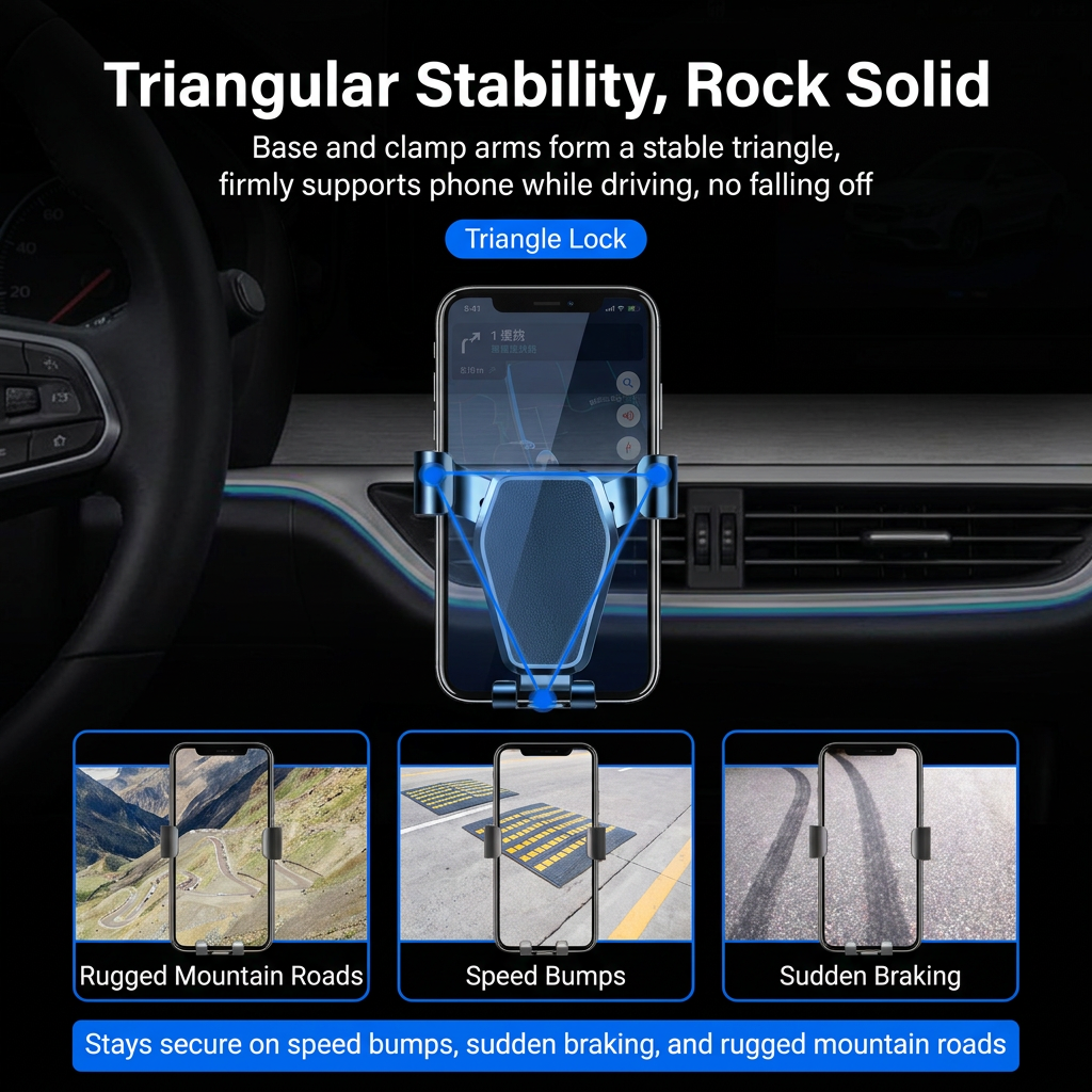 Black Car Air Vent Gravity Phone Holder, Auto-Clamping Mechanical Navigation Mount Applicable 4.6â€“7 Inch Phone - One-Hand Operation, Triangle Stability & Gravity Locking